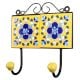 Yellow Navy Blue Floral Tiles Hooks